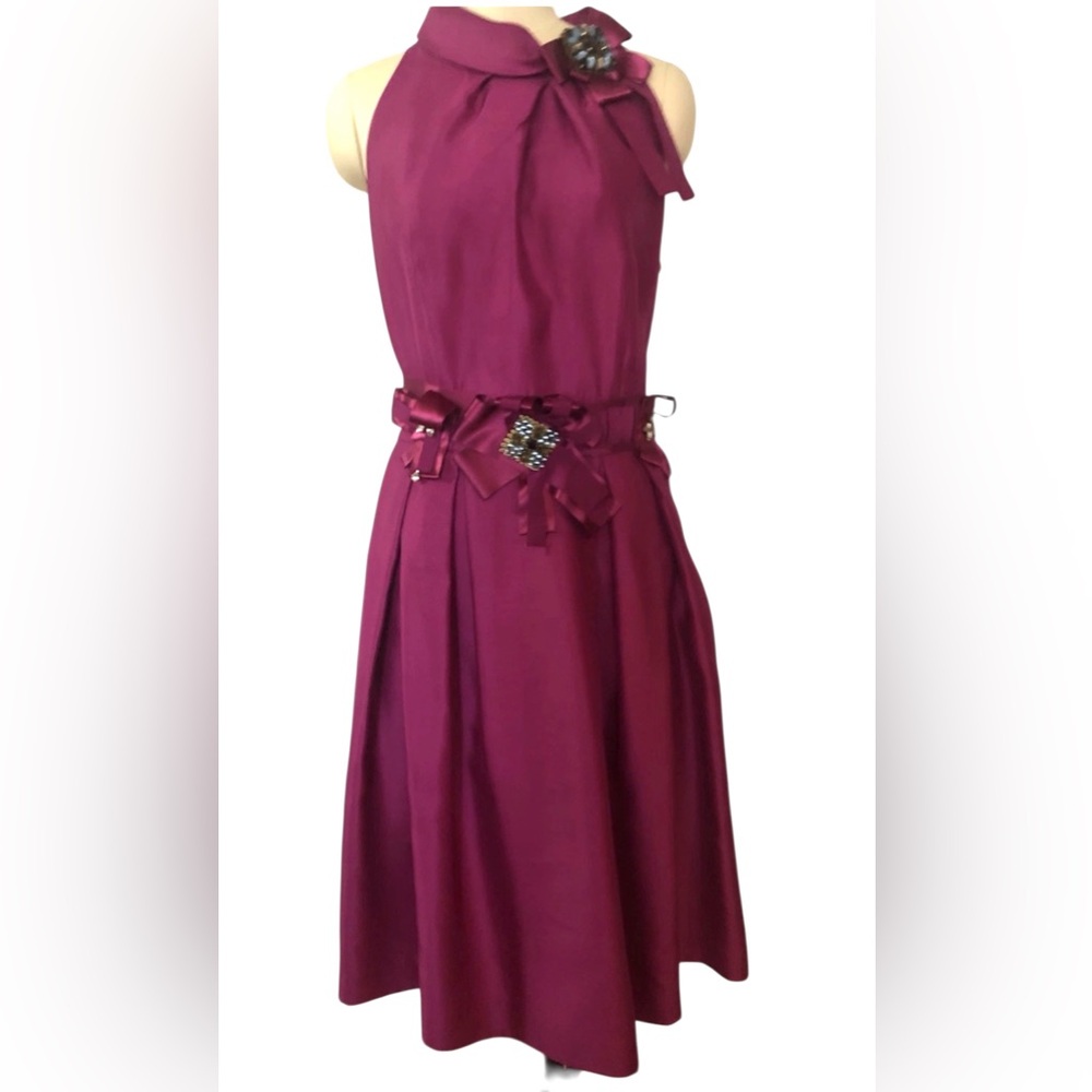 Magaschoni Collection Vintage 100% Silk Shantung Dress Sz 10 Magenta Cocktail